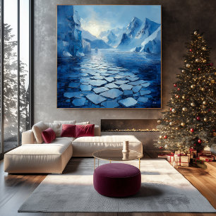 Monochromatic Blue Abstract Arctic Landscape Canvas Print
