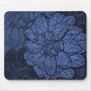Monochromatic Blue Abstract Floral Design Mouse Mat