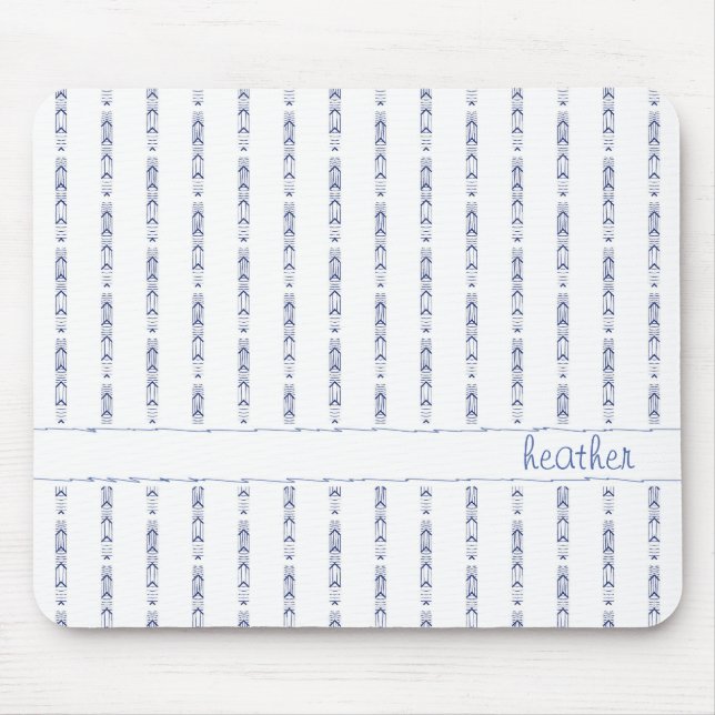 Monochromatic Blue Abstract Pattern Custom Name Mouse Mat (Front)