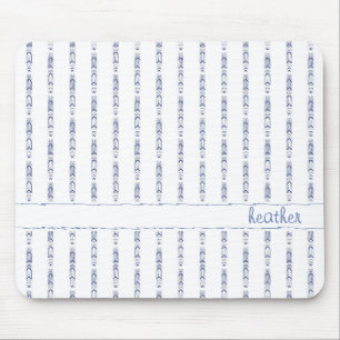 Monochromatic Blue Abstract Pattern Custom Name Mouse Mat