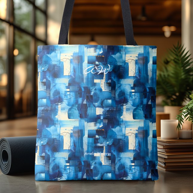 Monochromatic Blue Abstract Personalised Tote Bag (Creator Uploaded)