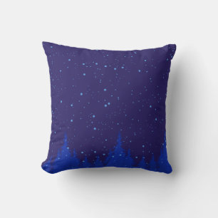 Monochromatic Blue Christmas Scene with Snow Cushion