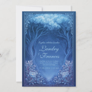 Monochromatic Blue Enchanted Forest Wedding Invitation