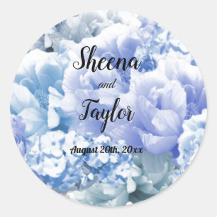 Monochromatic Blue Floral Wedding Sticker