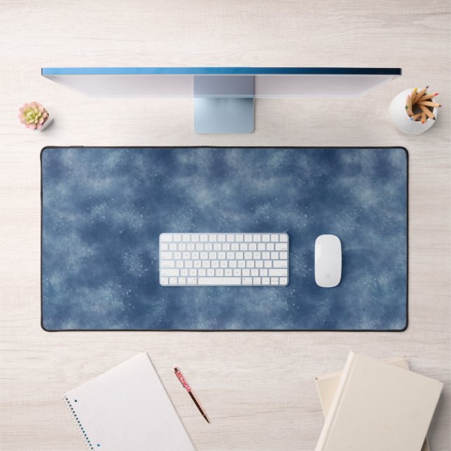Monochromatic Blue Watercolor Pattern Desk Mat (Office 1)