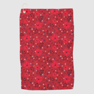 Monochromatic bright red retro floral pattern. golf towel