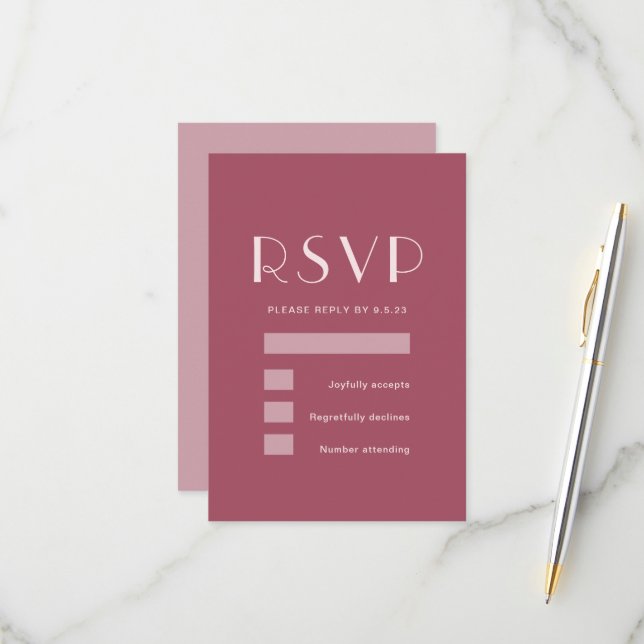 Monochromatic Burgundy Rose Wedding RSVP Card (Front/Back In Situ)