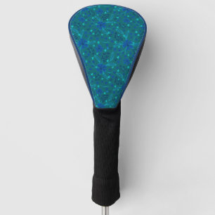 Monochromatic dark turquoise blue retro floral golf head cover