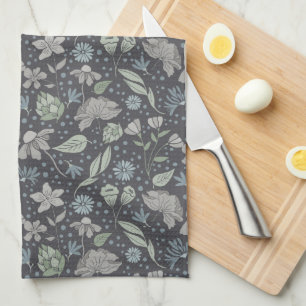 Monochromatic Ditsy Flowers  Tea Towel