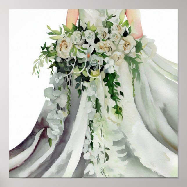 Monochromatic Elegance,Bridal Cascading Bouquet 1, Poster (Front)