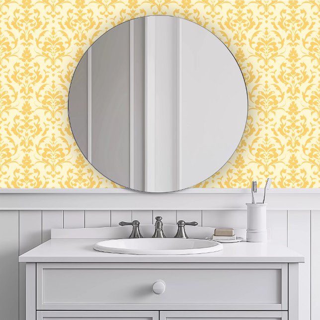 Monochromatic Elegant Yellow Wallpaper (Monochromatic Elegant Yellow Wallpaper in a white bathroom.)