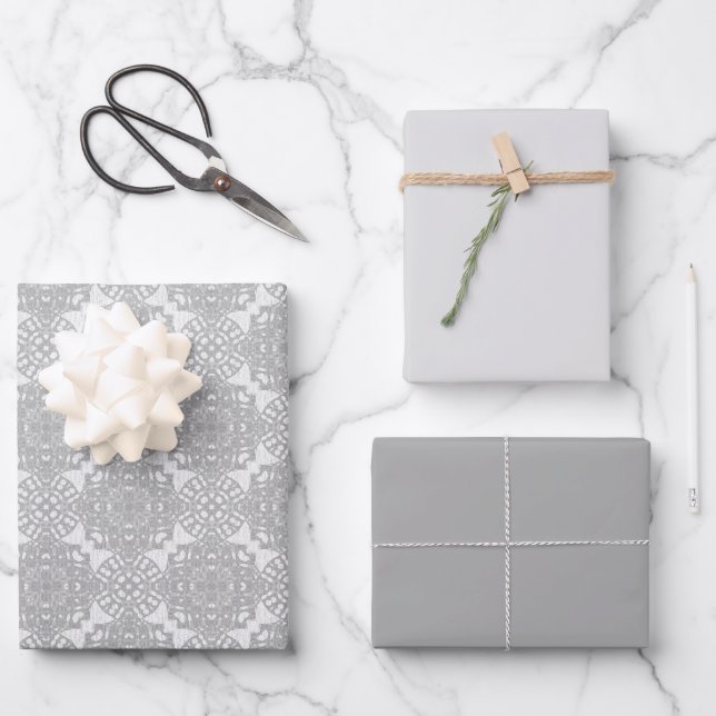 Monochromatic Faux White lace Wrapping Paper Sheet (Front)