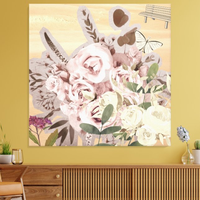 Monochromatic Floral background Canvas Print (Insitu(LivingRoom))