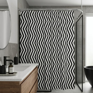Monochromatic Geometric Lines Pattern Shower Curtain