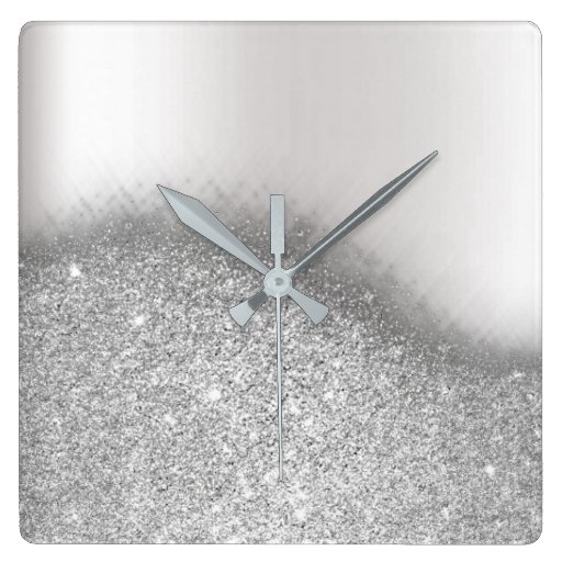 Image of Monochromatic Glitter Silver Grey Minimal Metallic Square Wall Clock