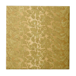 Monochromatic Gold Vintage Floral Damasks Tile
