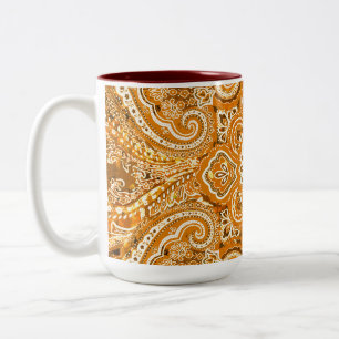 Monochromatic Golden Paisley Motif Two-Tone Coffee Mug