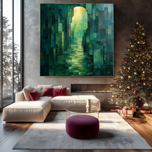 Monochromatic Green Abstract Pathway with Archway Canvas Print