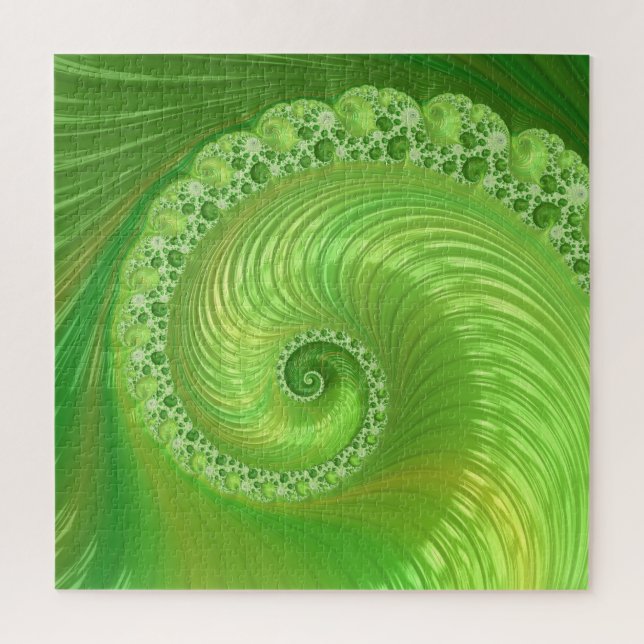 Monochromatic Green Spiral Fractal Jigsaw Puzzle (Vertical)