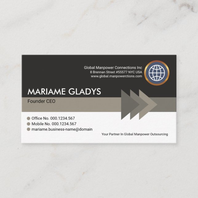 Monochromatic Grey Arrowheads Stripe Founder CEO Business Card (Front)