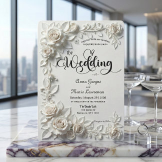 Monochromatic Ivory White Romantic Garden Invitation
