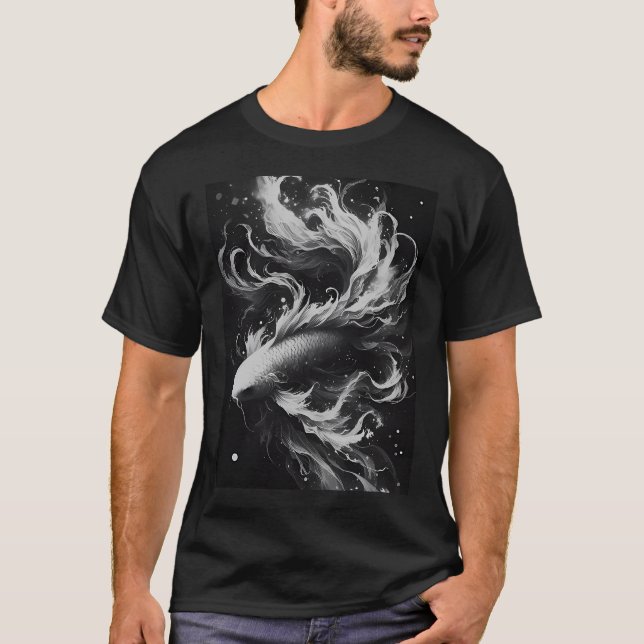 Monochromatic Karasu Black Koi Fish T-Shirt (Front)