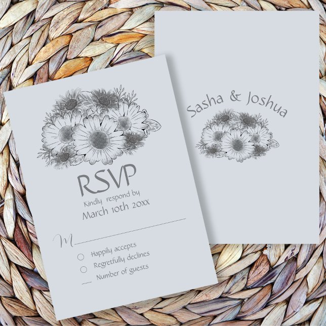  Monochromatic Minimalist Daisy Flowered  RSVP Card (Creator Uploaded)