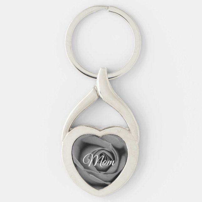 Monochromatic Mum Rose Metal Keychain (Front)