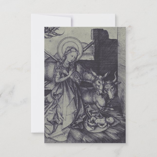 Monochromatic Nativity Silver & Slate Holy Card (Front)