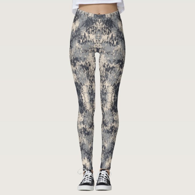 Monochromatic Neutral Abstract Paint Splash Art Leggings (Front)