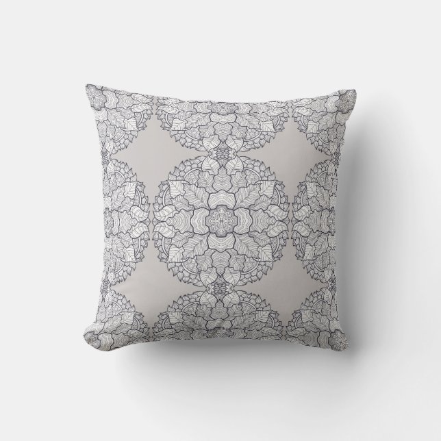 Monochromatic Neutral Tones Botanical Pattern  Cushion (Front)