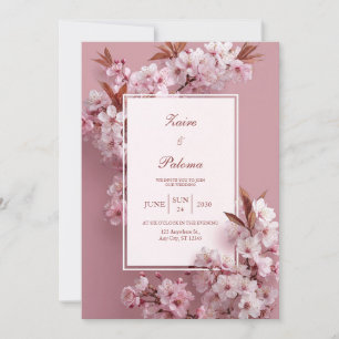 Monochromatic Pink Cherry Blossom Wedding Invitation