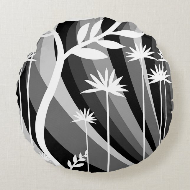 Monochromatic Plant Print  Round Cushion (Front)