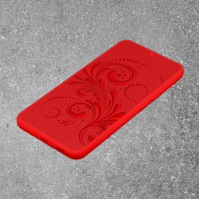 Monochromatic Red Swirl Monogram Samsung Galaxy S22 Ultra Case (Creator Uploaded)