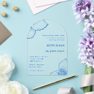 Monochromatic Sapphire Clematis Minimalist Wedding Acrylic Invitations