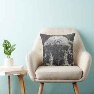 Monochromatic Sci-Fi Blueprint Cushion