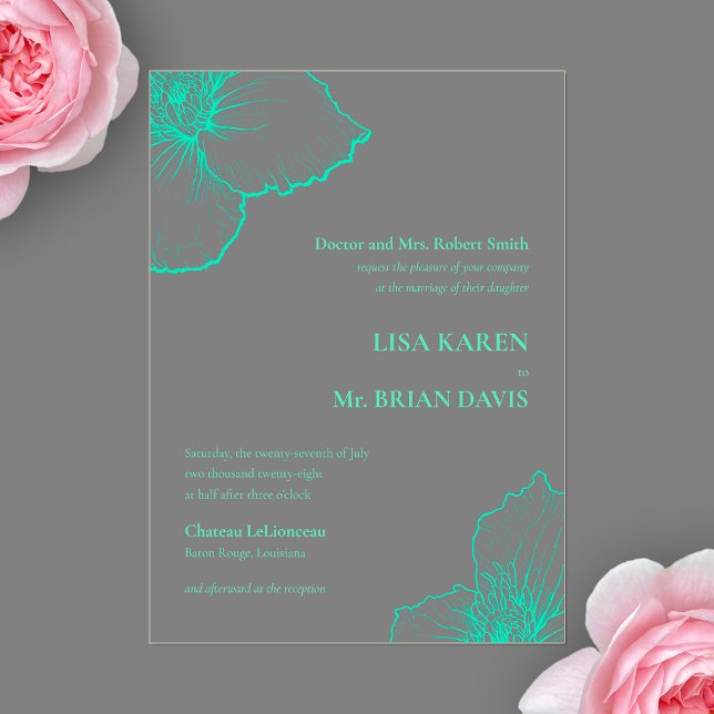 Monochromatic Seafoam Clematis Art Formal Wedding Acrylic Invitations (Creator Uploaded)