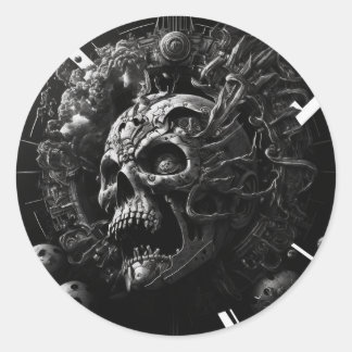 monochromatic skull design classic round sticker