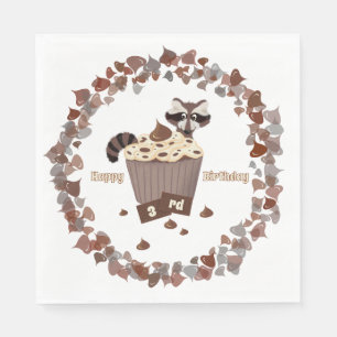 Monochromatic Sneaky Racoon Cupcake Birthday  Napkin