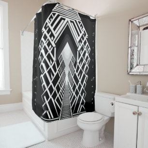 Monochromatic Stairway: Obelisk of Contrasts Shower Curtain