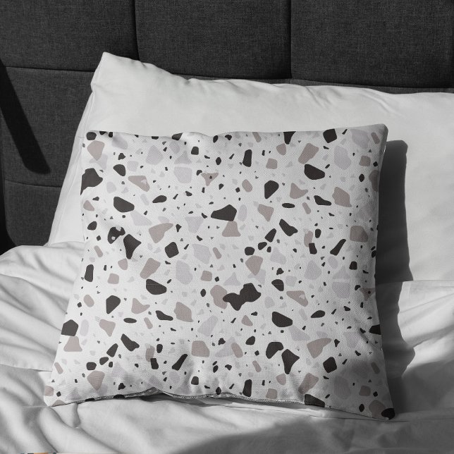 Monochromatic Terrazzo Pattern Cushion (Monochromatic Terrazzo Pillow On Bed)