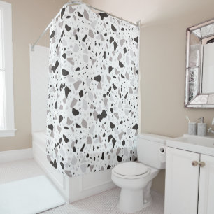 Monochromatic Terrazzo Pattern Shower Curtain