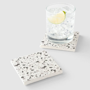 Monochromatic Terrazzo Pattern Stone Coaster
