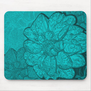 Monochromatic Turquoise Teal & Aqua Dahlia Floral Mouse Mat