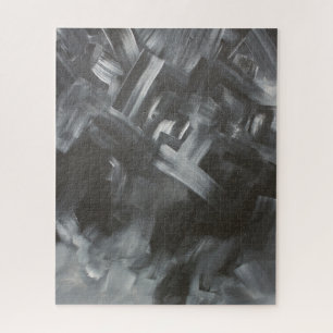 Monochrome Abstract Brushstrokes Black and White Jigsaw Puzzle
