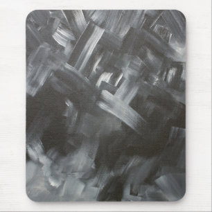Monochrome Abstract Brushstrokes Black and White Mouse Mat