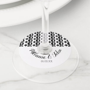 Monochrome Abstract Circular- Couples Name Wine Glass Tag
