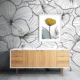 Monochrome Abstract Floral Doodle Aesthetic Wallpaper