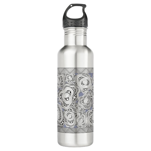 Monochrome Abstract Flowers Thermal Tumbler 710 Ml Water Bottle (Front)
