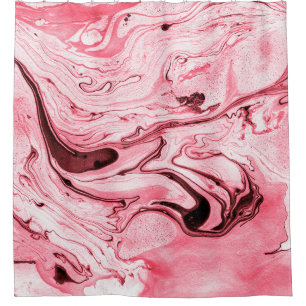 Monochrome Abstract Water Paintbrush,Red Futuristi Shower Curtain